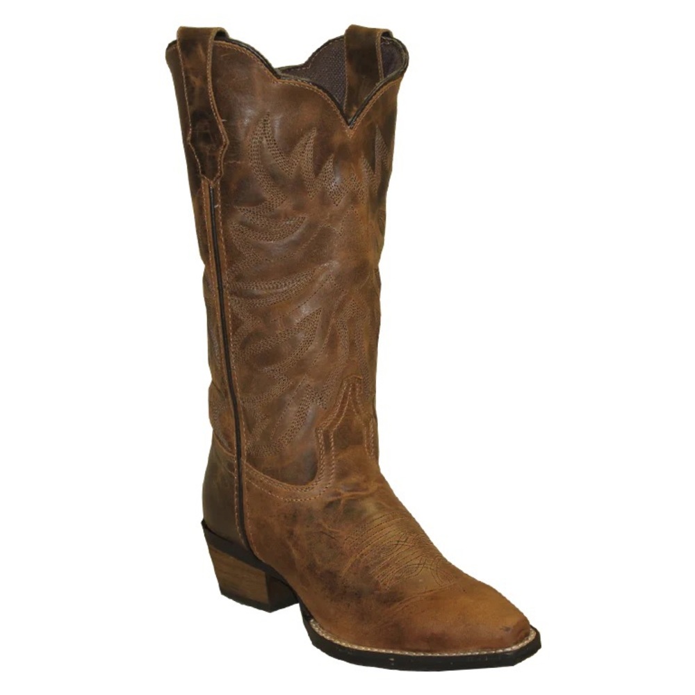 Rawhide Ladies Leather 12” Brown Scalloped Top Western Snip Toe Boot